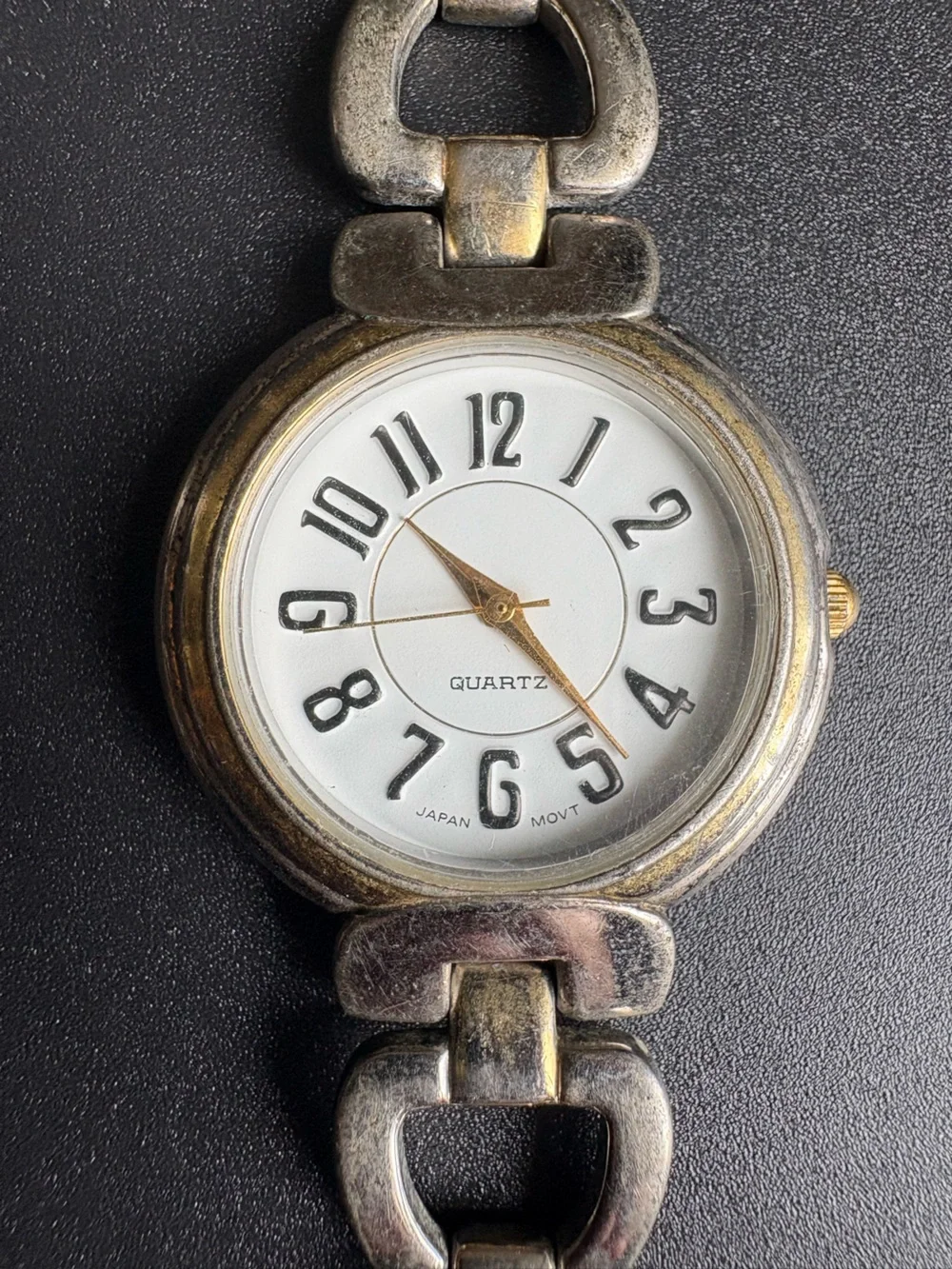 Silver-Tone Link Bracelet Quartz Watch measurements shown non running